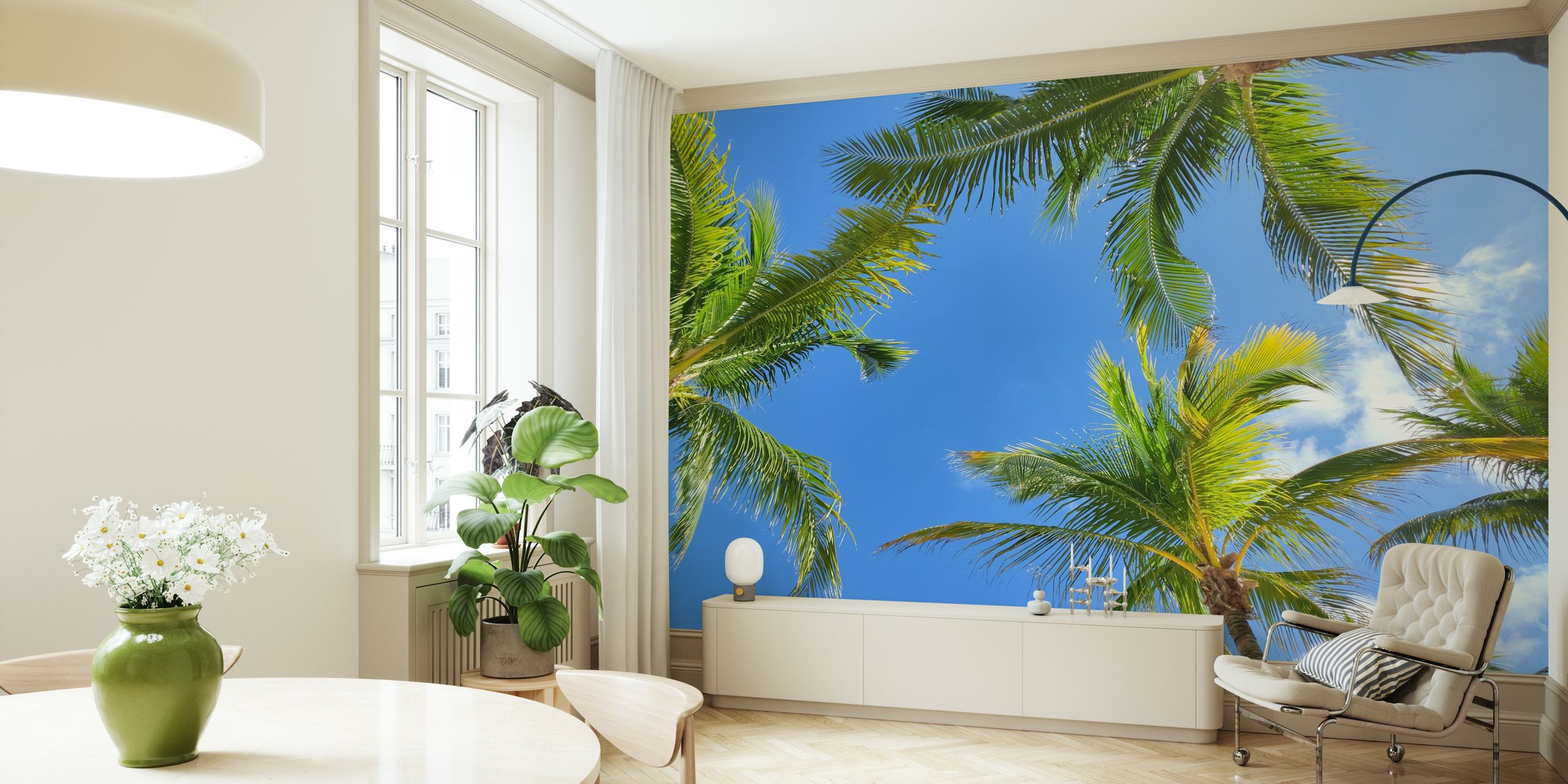 Tropska tapeta s Under the palm trees and blue sky